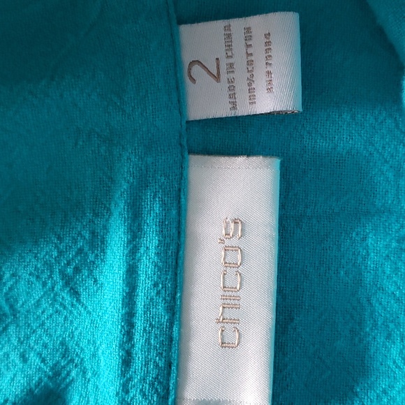 Chico's 100% Cotton Turquoise Drawstring Short Sleeve Top Size Large - Picture 10 of 13